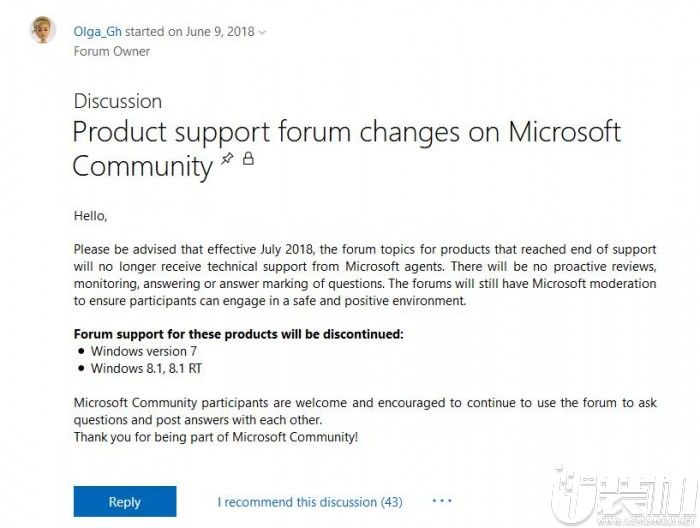 微软宣布官方社区不再为Windows 7等板块提供技术支持